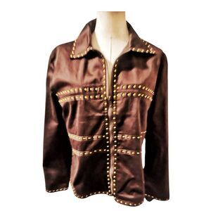 Vintage Y2K Annabell Brown Gold Studs Zip Closure Jacket Size Medium
